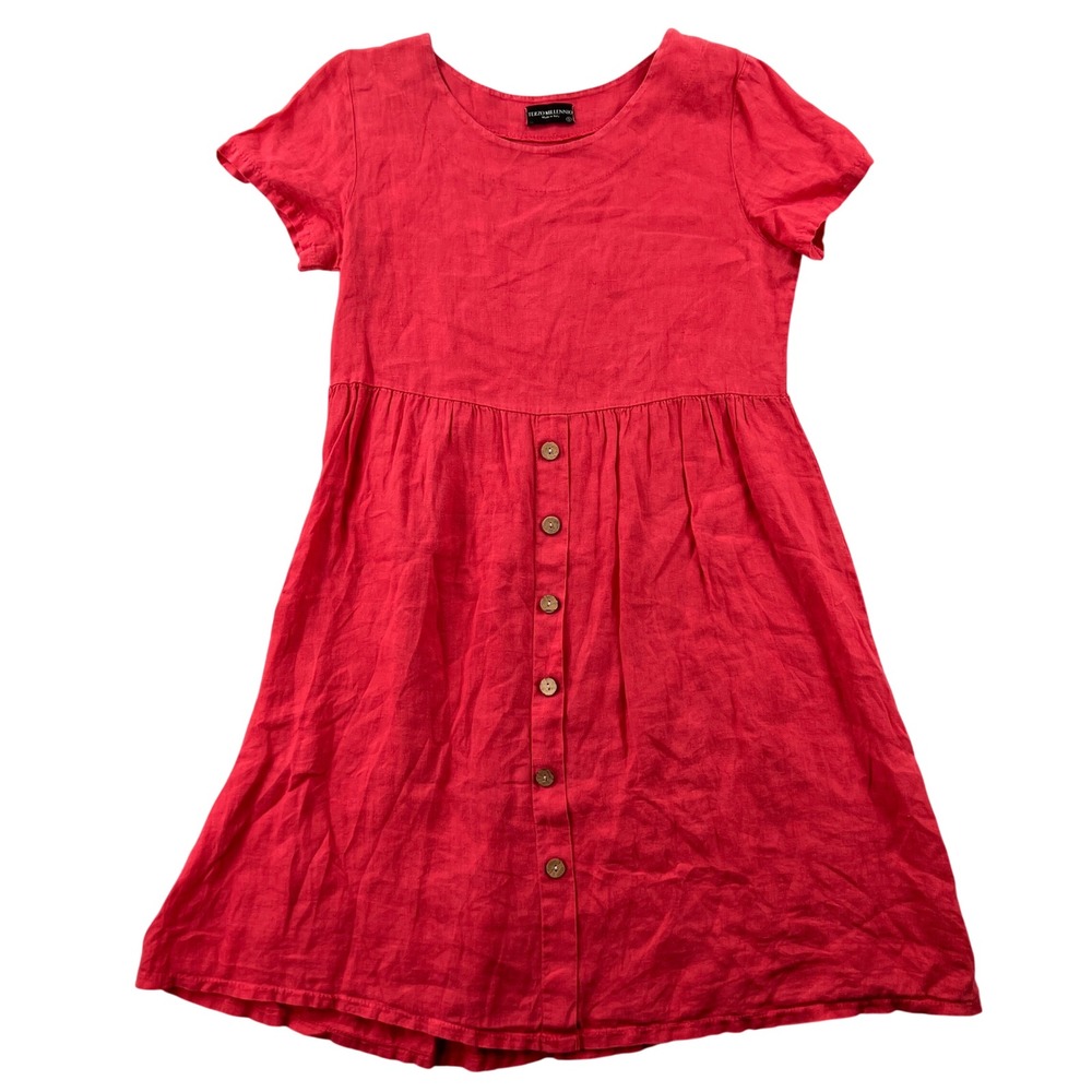Terzo Millennio Linen Midi Dress Women Small Pink Red Italy Cottagecore‎ Coastal